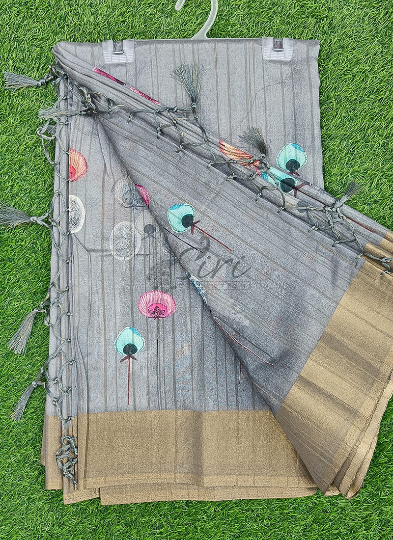 Beautiful Digital Print Matka Silk Saree - Image 3