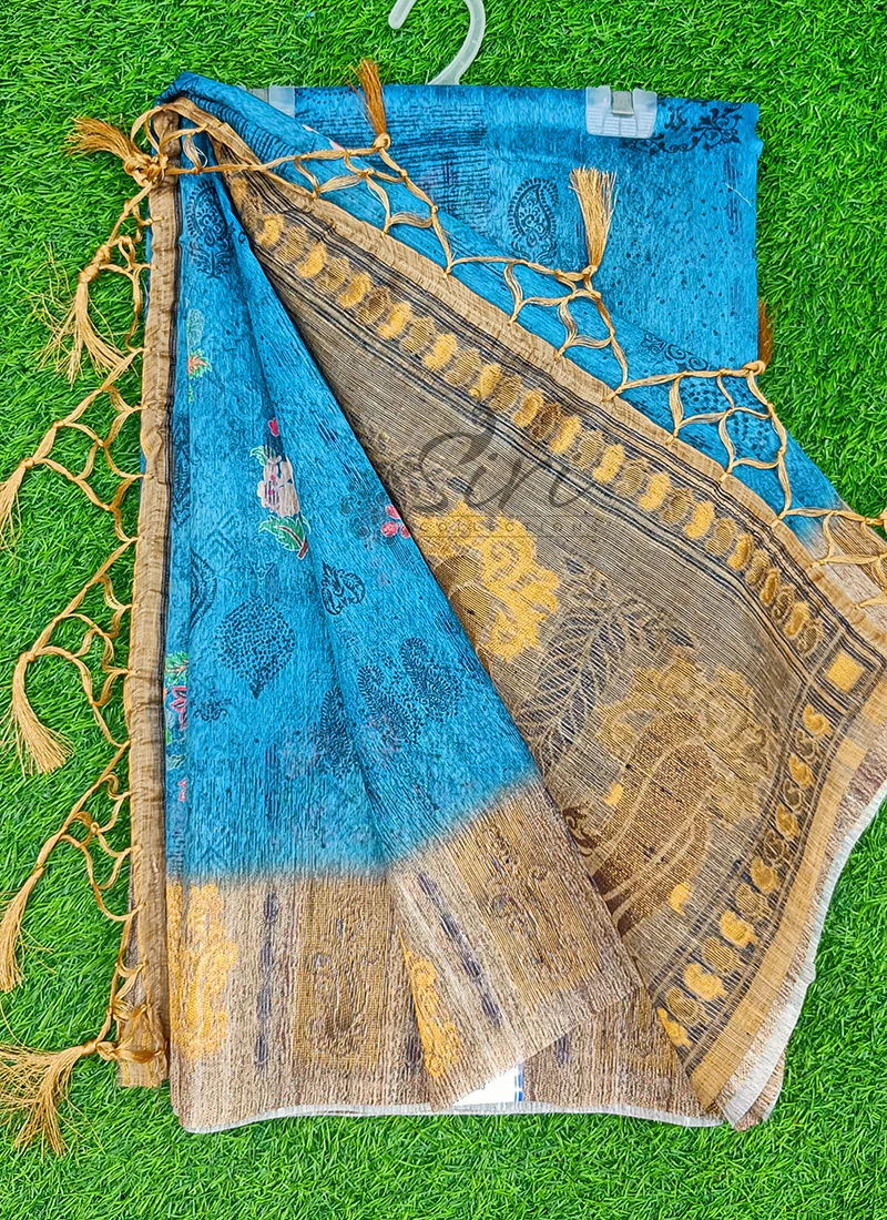 Beautiful Digital Print Semi Tussar Saree - Image 3