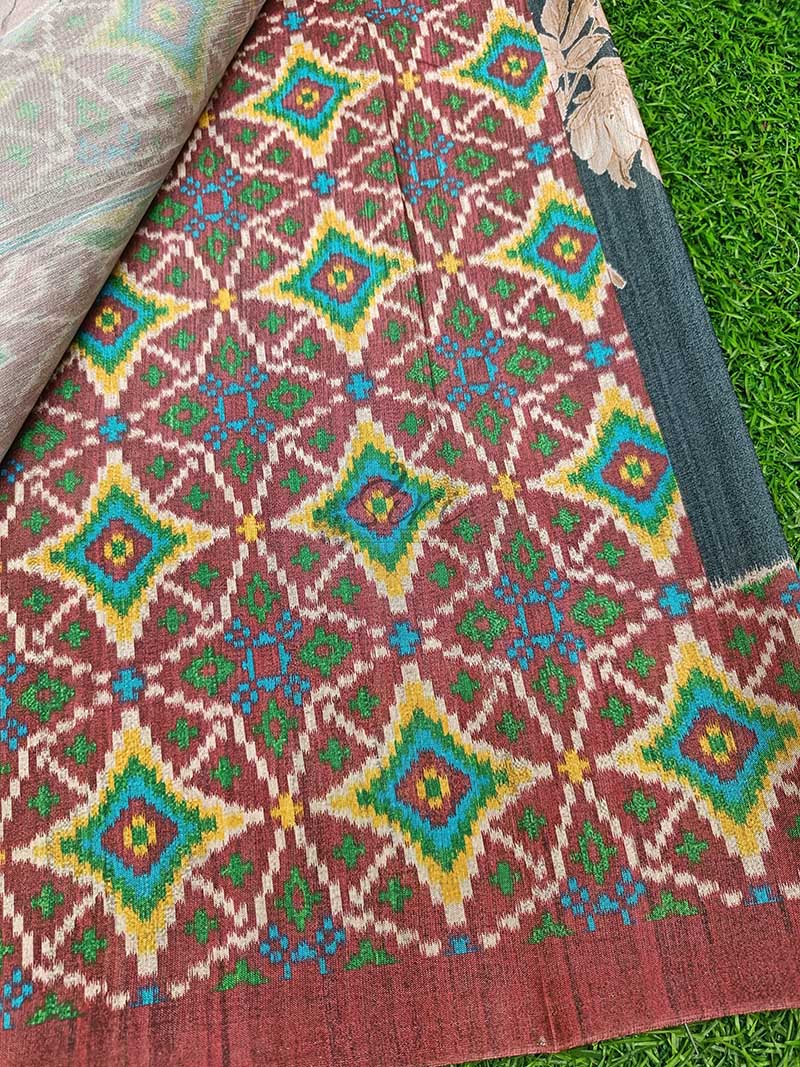 Beautiful Digital Print Semi Tussar Saree in Patola Borders - Image 3