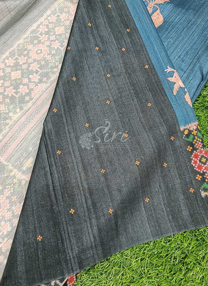 Beautiful Digital Print Semi Tussar Saree in Patola Borders - Image 3