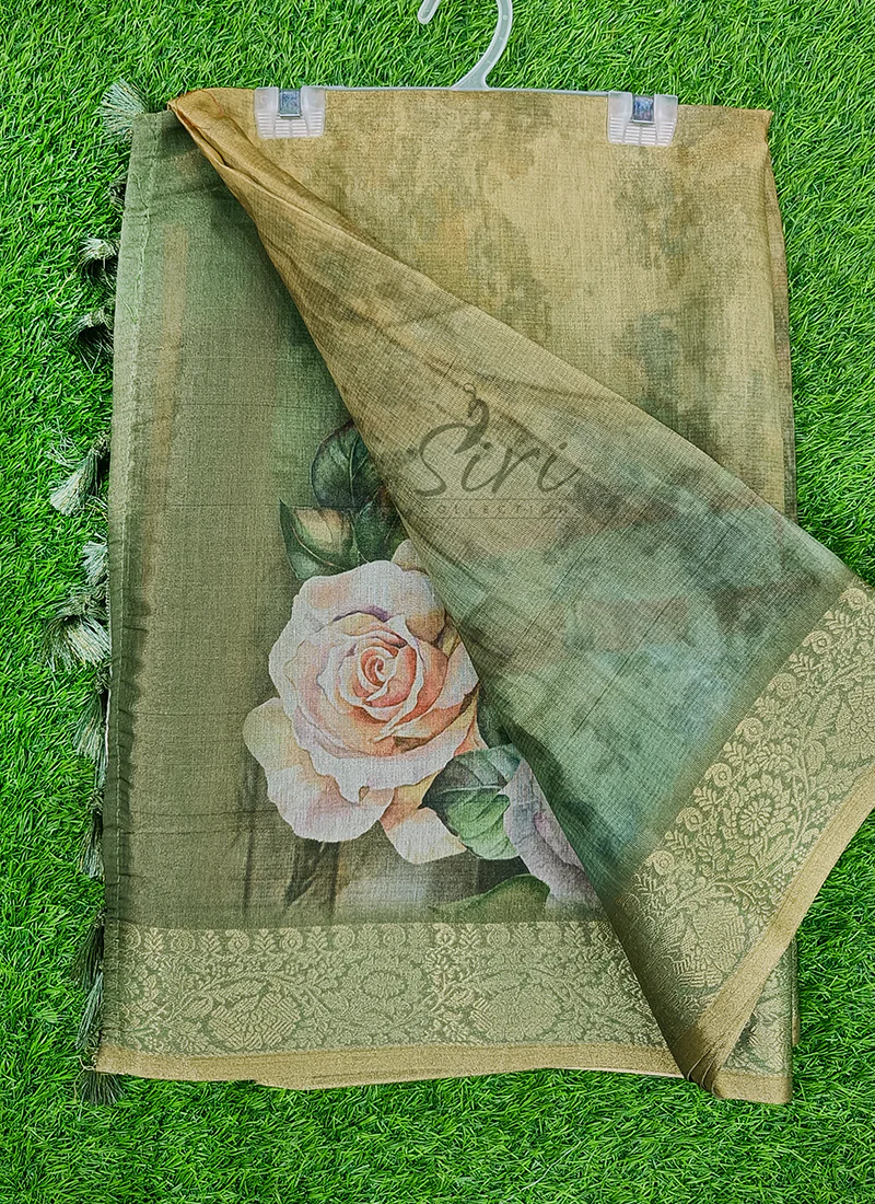 Beautiful Digital Print Soft Fancy Tissue Cotton Saree - Image 3