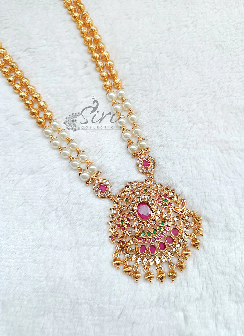 Beautiful Necklace Haaram in Multi Colour Stone Pendant - Image 3