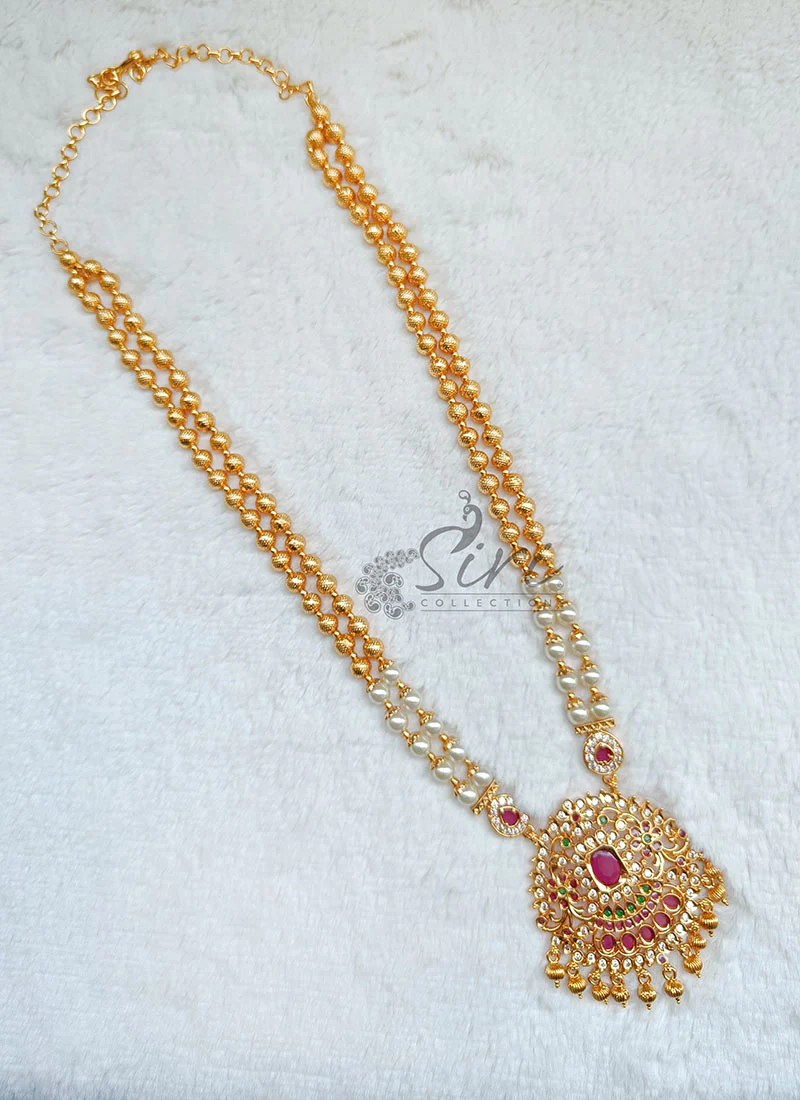 Beautiful Necklace Haaram in Multi Colour Stone Pendant - Image 4