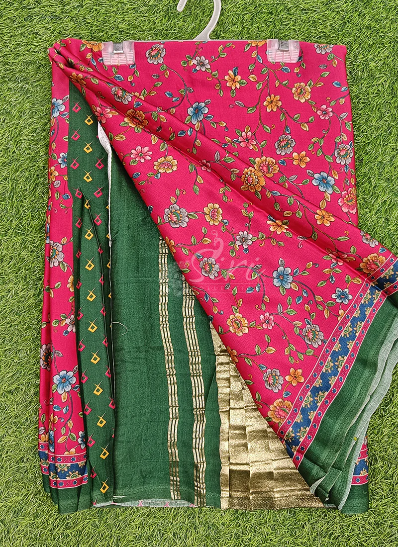 Beautiful Pure Gajji Silk Saree in Kalamkari Print - Image 3