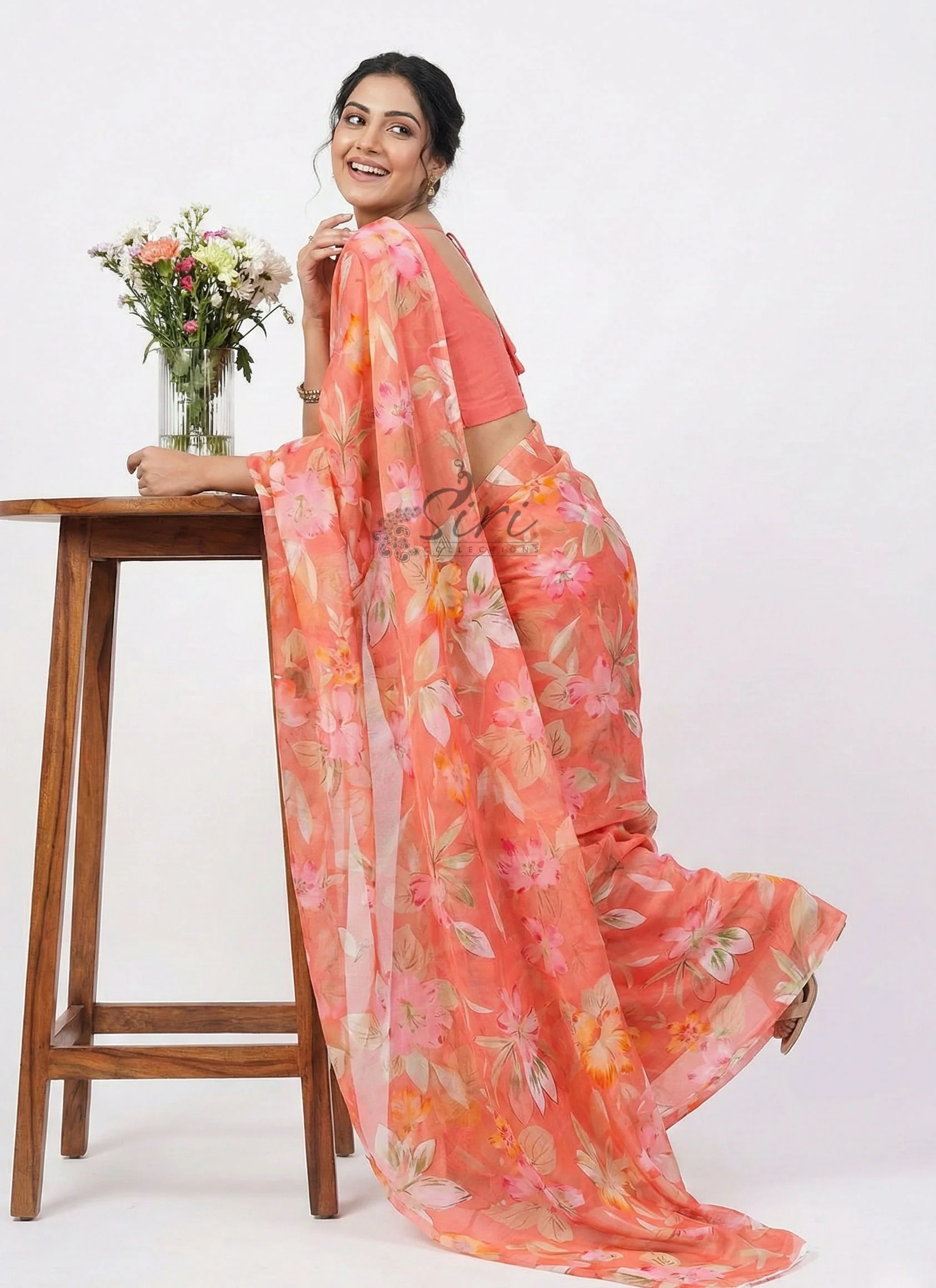 Exclusive Garden Vareli Printed Nara Chiffon Saree - Image 4