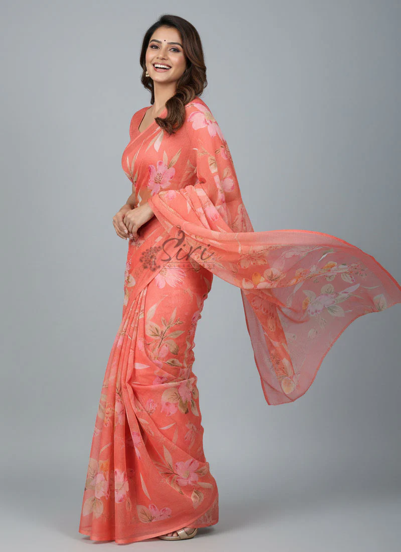 Exclusive Garden Vareli Printed Nara Chiffon Saree - Image 7
