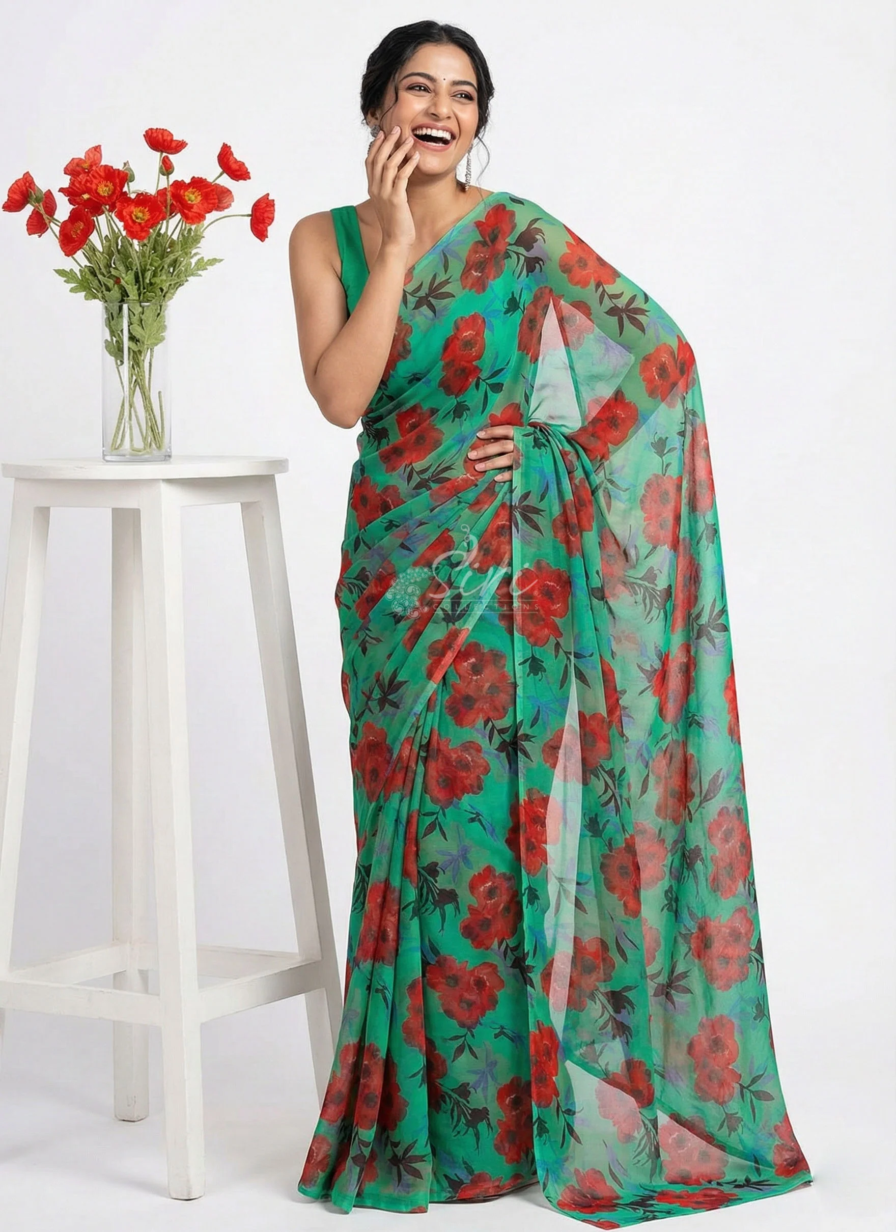 Exclusive Garden Vareli Printed Nara Chiffon Saree - Image 5