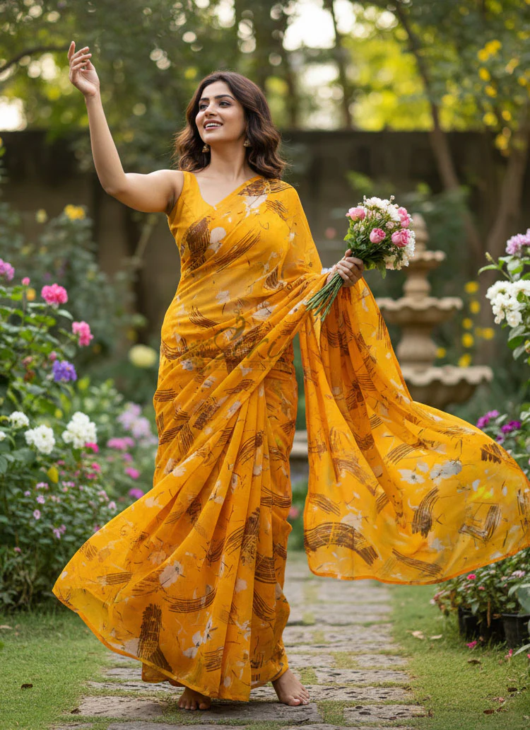 Exclusive Garden Vareli Printed Nara Chiffon Saree - Image 3