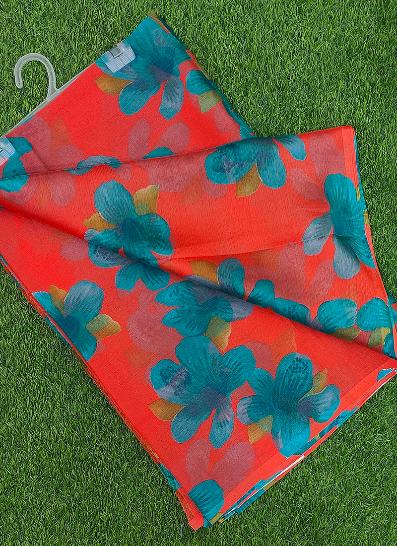 Exclusive Garden Vareli Printed Nara Chiffon Saree - Image 3