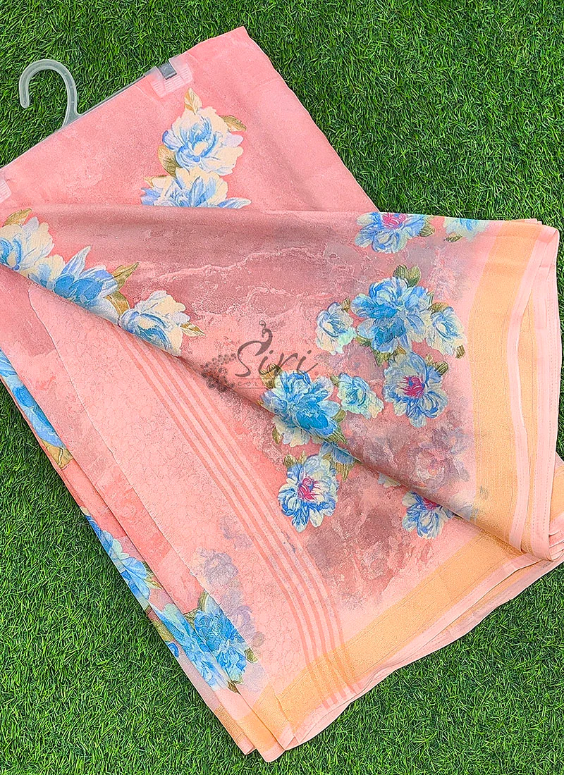 Latest Beautiful Digital Print Georgette Saree - Image 3