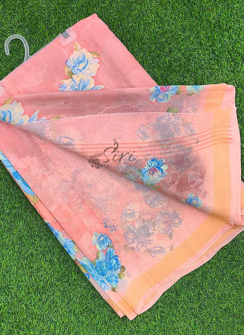 Latest Beautiful Digital Print Georgette Saree - Image 4