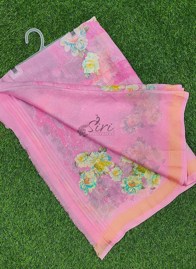 Latest Beautiful Digital Print Georgette Saree - Image 3