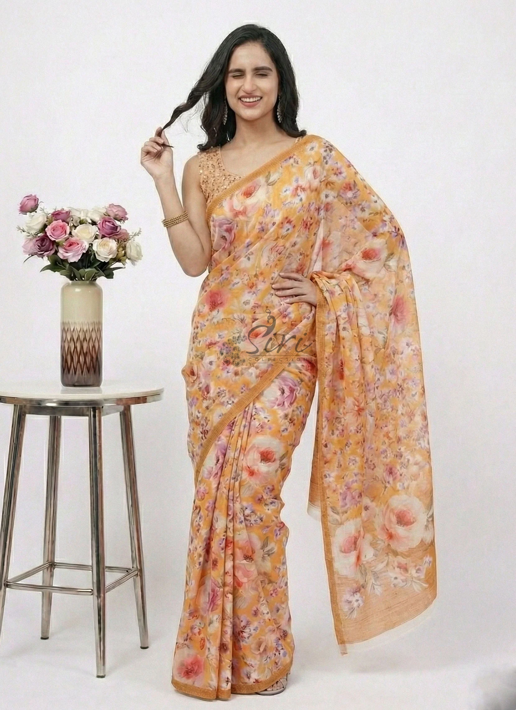 Latest Digital Print Satin Crepe Silk Saree - Image 4