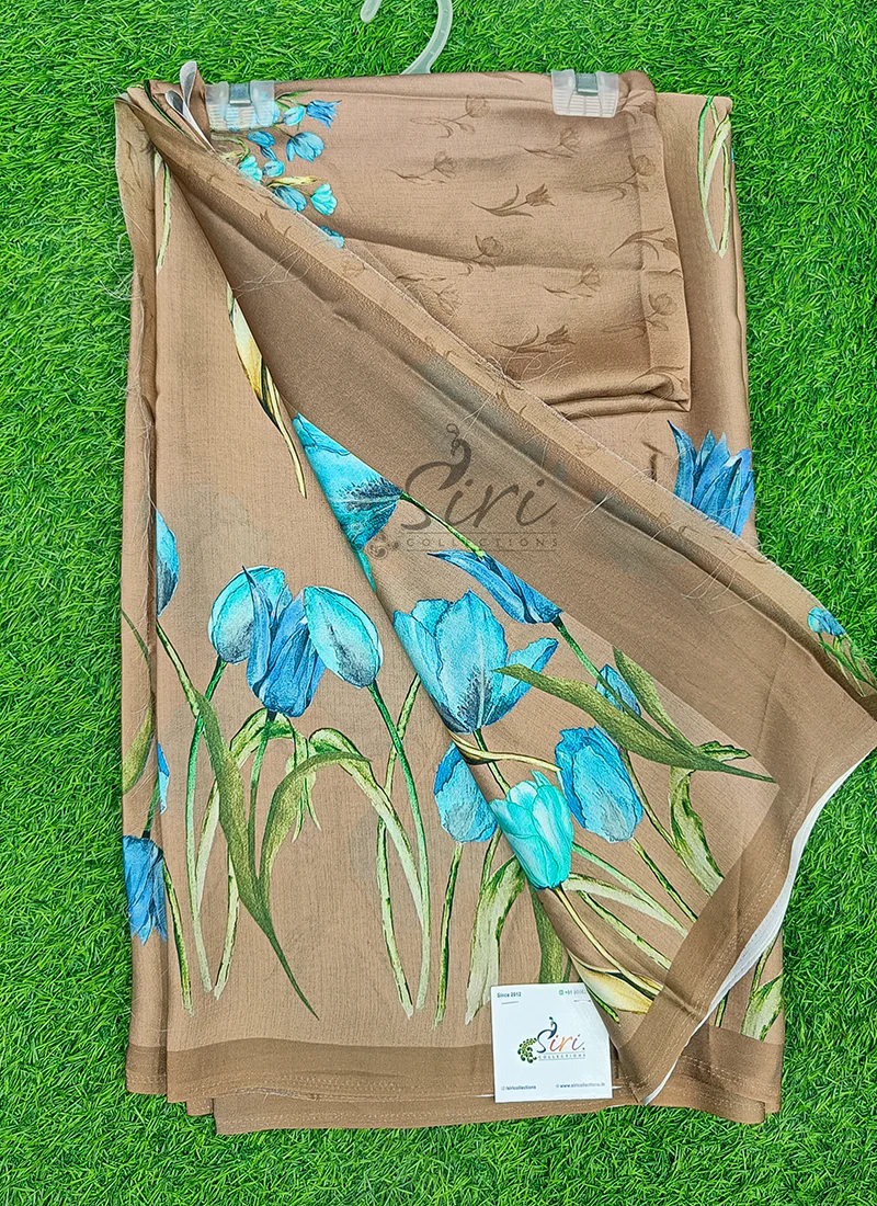 Latest Digital Print Satin Crepe Silk Saree - Image 4