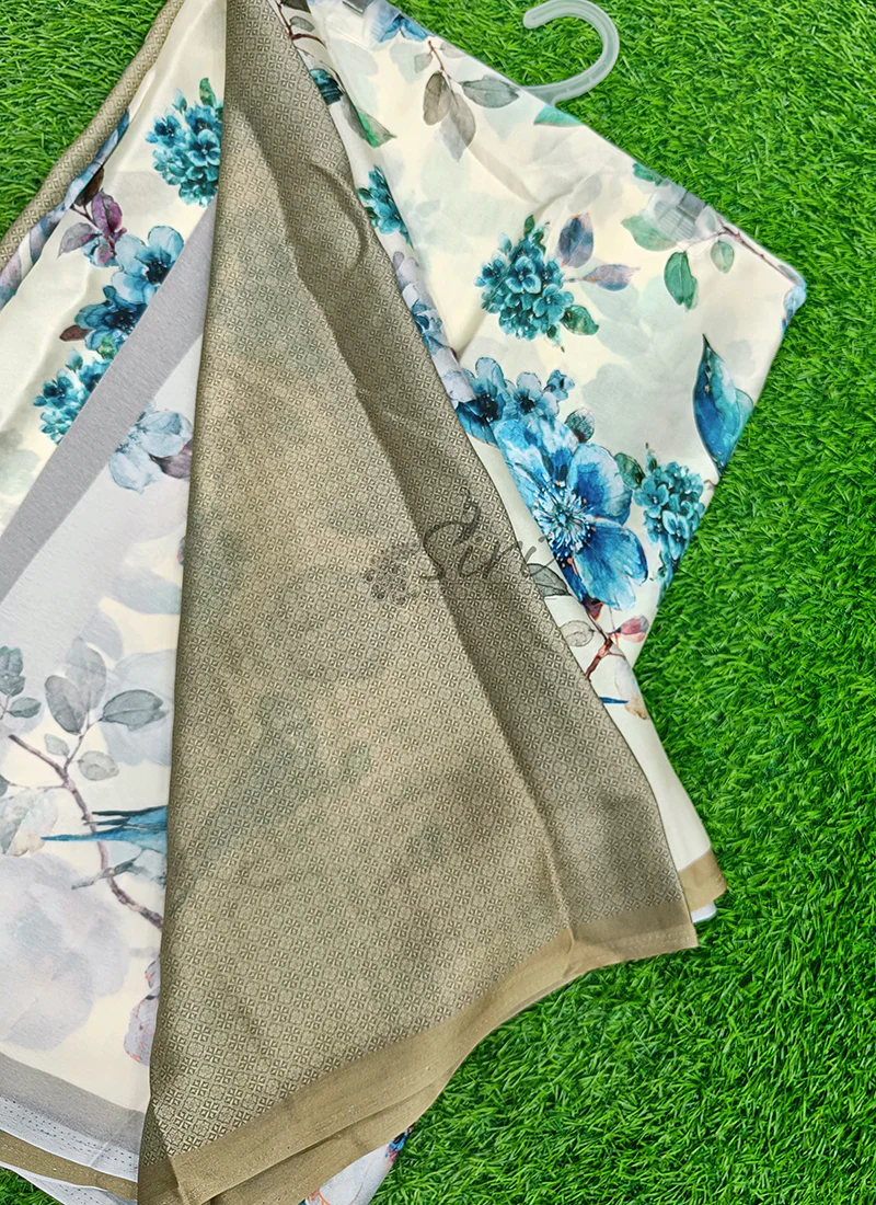 Latest Digital Print Satin Crepe Silk Saree - Image 3