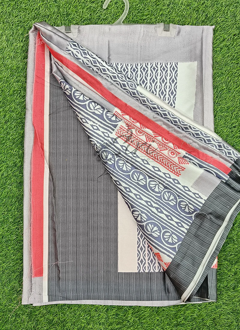 Lovely Digital Print Satin Saree - Image 3