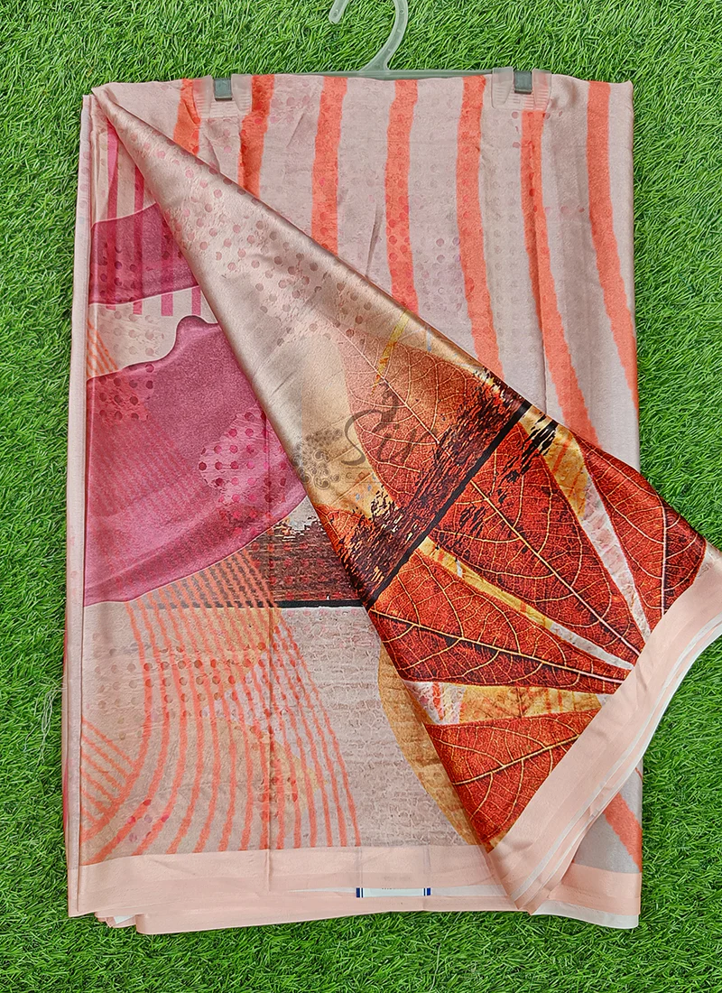 Lovely Digital Print Satin Saree - Image 4