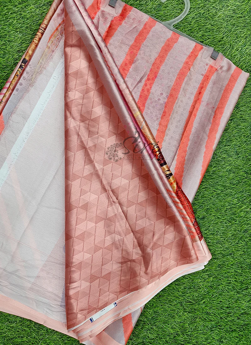 Lovely Digital Print Satin Saree - Image 5