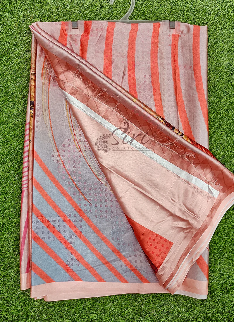 Lovely Digital Print Satin Saree - Image 6