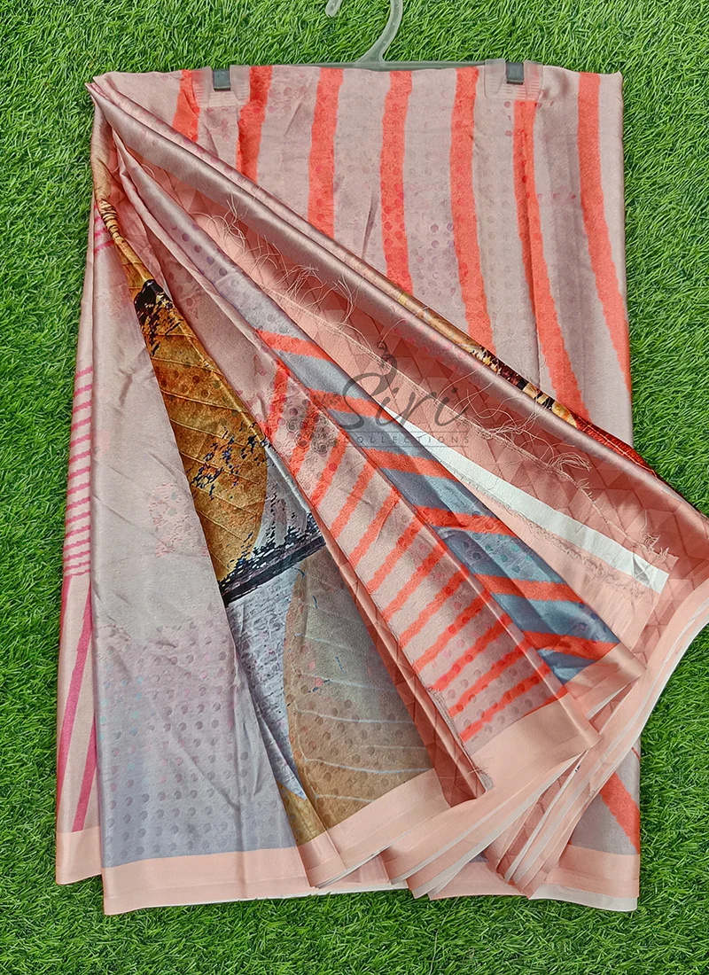 Lovely Digital Print Satin Saree - Image 7