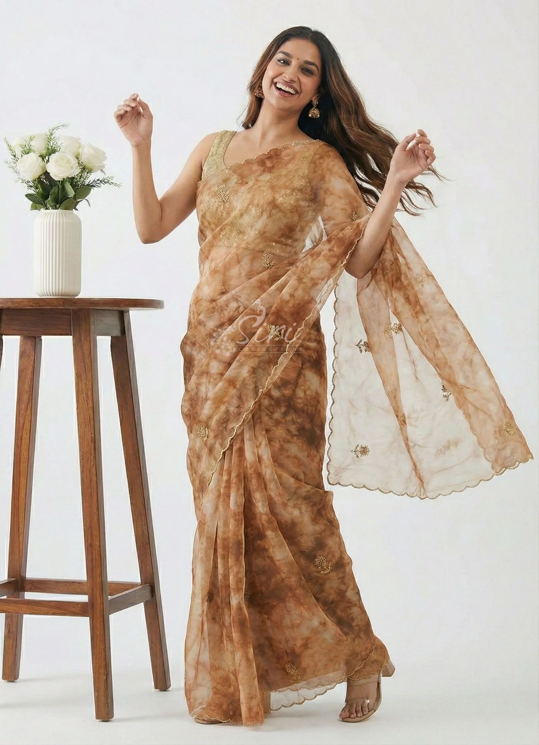 Lovely Shibori Design Organza Saree in Handwork - Image 3