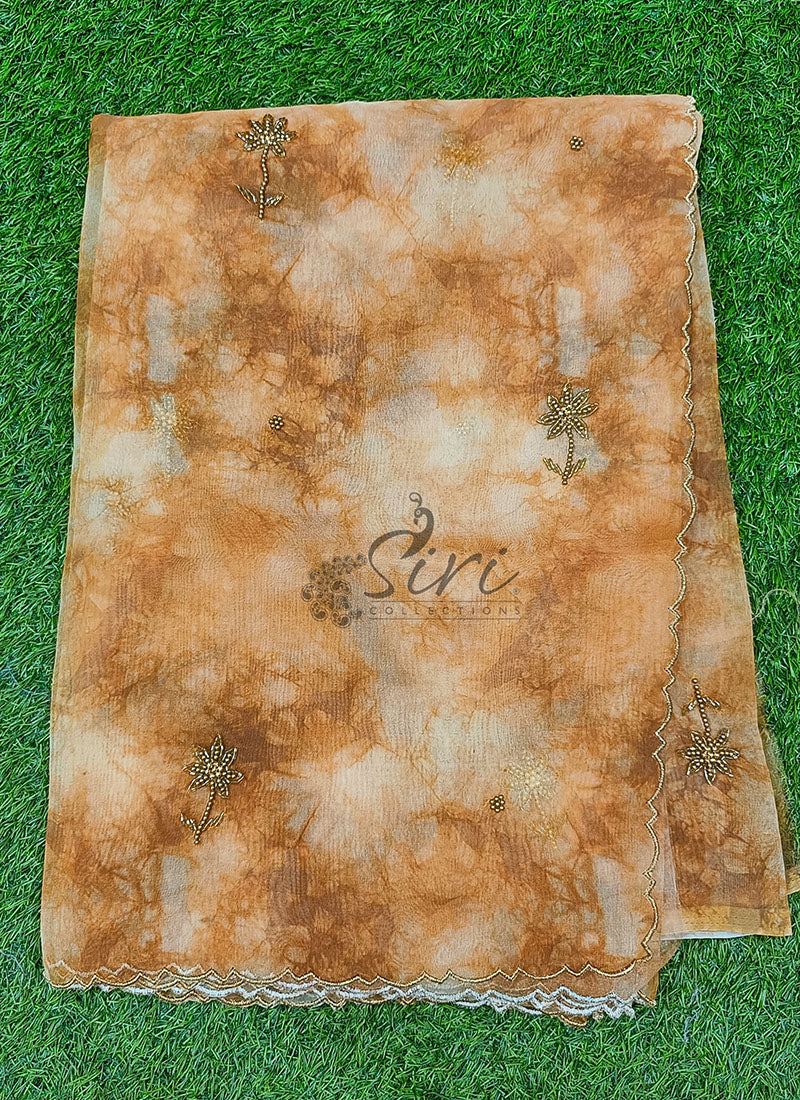 Lovely Shibori Design Organza Saree in Handwork - Image 4