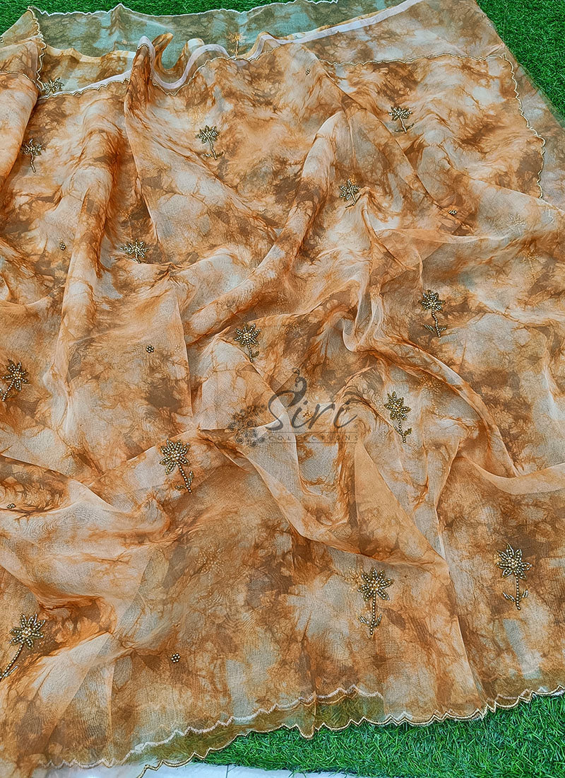 Lovely Shibori Design Organza Saree in Handwork - Image 6