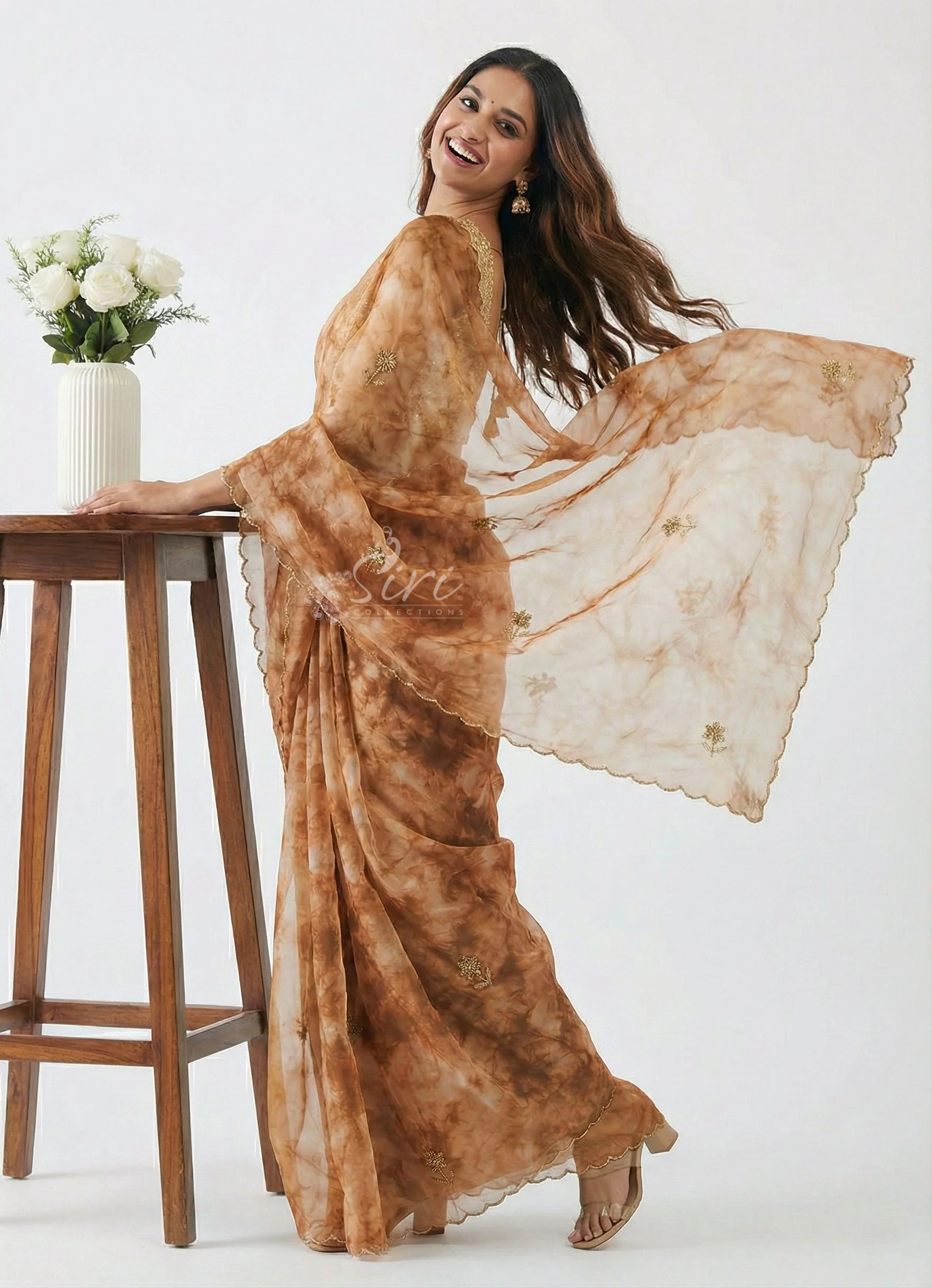 Lovely Shibori Design Organza Saree in Handwork - Image 7