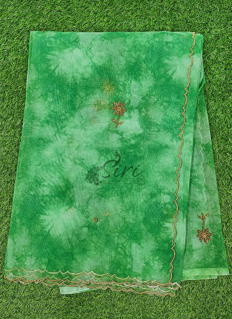 Lovely Shibori Design Organza Saree in Handwork - Image 4