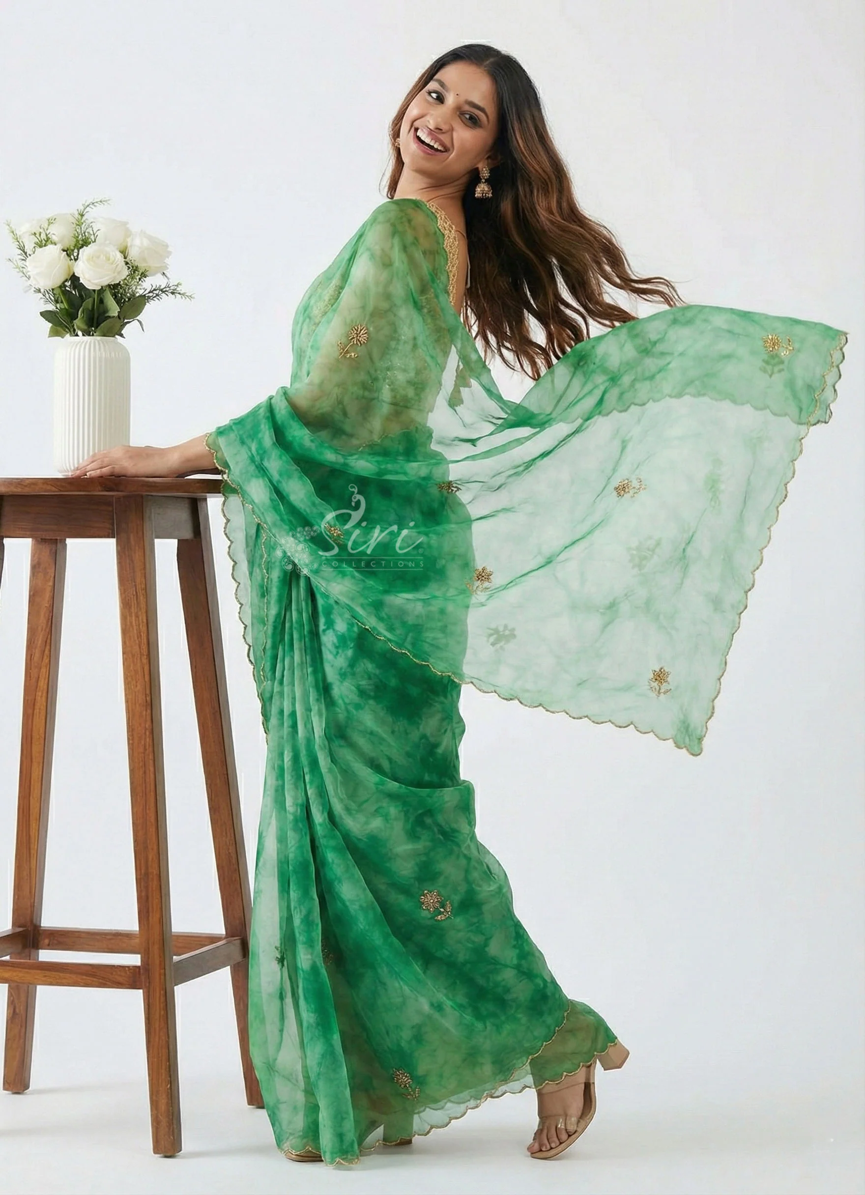 Lovely Shibori Design Organza Saree in Handwork - Image 5