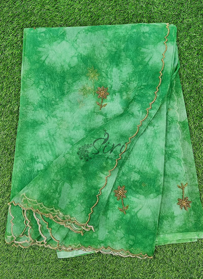 Lovely Shibori Design Organza Saree in Handwork - Image 7