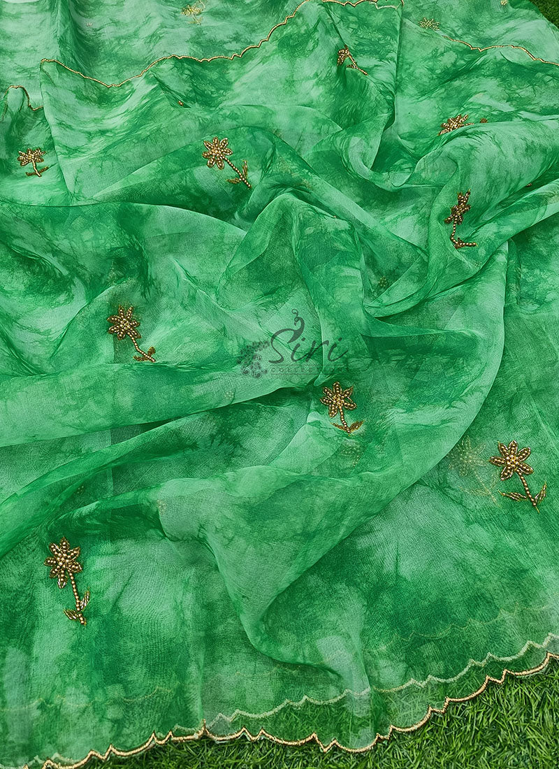 Lovely Shibori Design Organza Saree in Handwork - Image 8