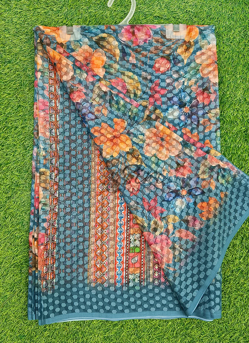 Trendy Digital Print Georgette Saree - Image 3